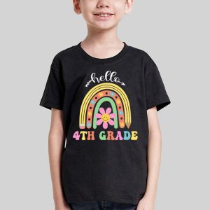 Retro First Day of School Hello 4th Grade Teacher Rainbow T Shirt 1 3