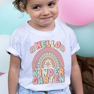 Retro First Day of School Hello Kindergarten Teacher Rainbow T Shirt 2