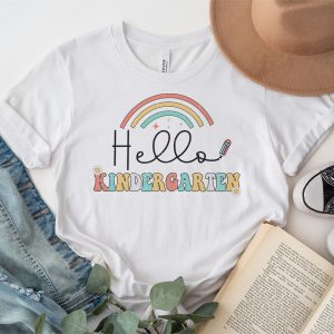 Retro First Day of School Hello Kindergarten Teacher Rainbow T Shirt 3 2