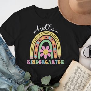 Retro First Day of School Hello Kindergarten Teacher Rainbow T Shirt 3 3