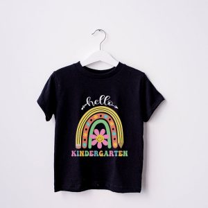 Retro First Day of School Hello Kindergarten Teacher Rainbow T Shirt 4 3