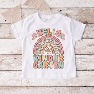 Retro First Day of School Hello Kindergarten Teacher Rainbow T Shirt 4