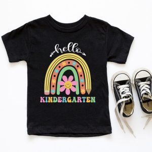 Retro First Day of School Hello Kindergarten Teacher Rainbow T Shirt 6 1