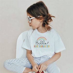 Retro First Day of School Hello Kindergarten Teacher Rainbow T-Shirt