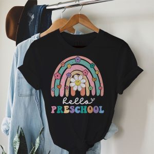 Retro First Day of School Hello Preschool Teacher Rainbow T-Shirt