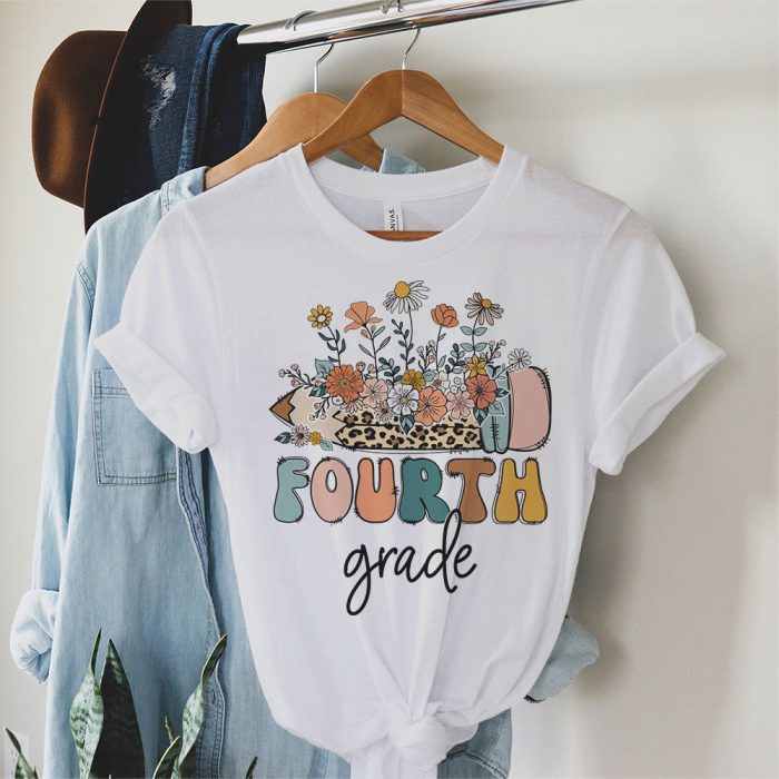 Retro Floral Fourth Grade Vibes Back To School Teachers Kids T Shirt 1 2