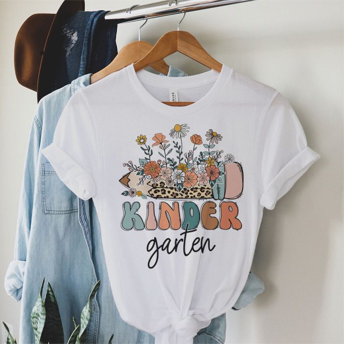 Retro Floral Kindergarten Vibes Back To School Teachers Kids T Shirt 1 3