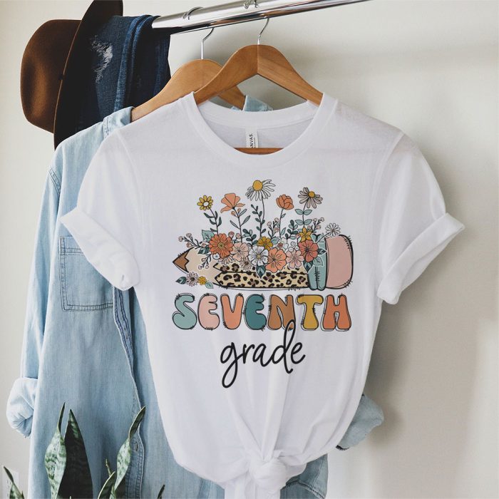 Retro Floral Seventh Grade Vibes Back To School Teachers Kids T Shirt 1 2