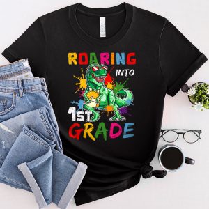 Back To School Roaring 1st Grade Cool Dinosaur For Kids Boys Girls T-Shirt 1