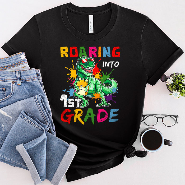 Roaring-1st-Grade-Cool-Dinosaur-Back-to-School-For-Kids-Boys-T-Shirt-1-1 Roaring 1st Grade Cool Dinosaur Back to School For Kids Boys T-Shirt 1-1