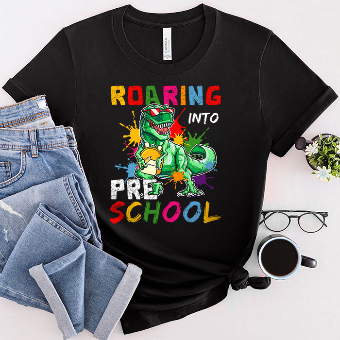 Roaring 1st Grade Cool Dinosaur Back to School For Kids Boys T-Shirt 1-2