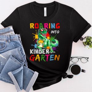 Back To School Roaring Kindergarten Cool Dinosaur For Kids Boys Girls T-Shirt 1