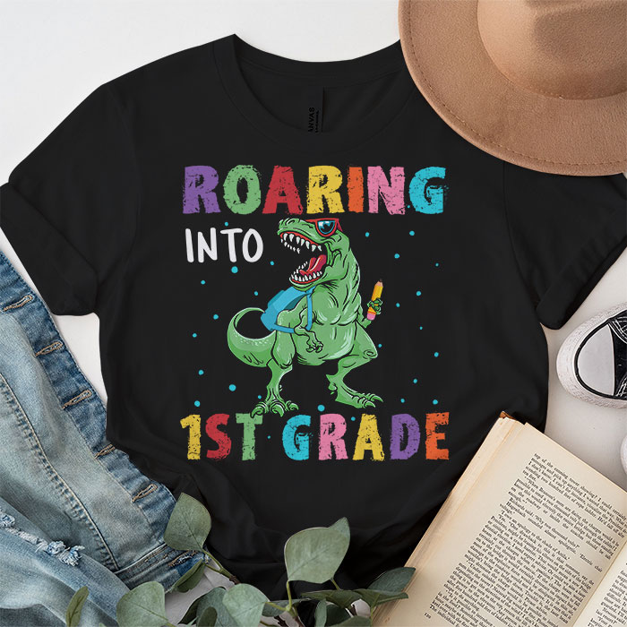 Roaring-1st-Grade-Cool-Dinosaur-Back-to-School-For-Kids-Boys-T-Shirt-3-1-2 Roaring 1st Grade Cool Dinosaur Back to School For Kids Boys T Shirt 3 1 2