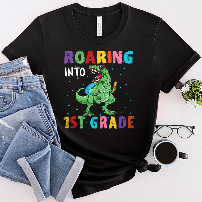 Roaring-1st-Grade-Cool-Dinosaur-Back-to-School-For-Kids-Boys-T-Shirt-3-1 Roaring 1st Grade Cool Dinosaur Back to School For Kids Boys T-Shirt 3-1