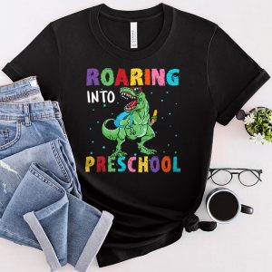 Back To School Roaring Into Preschool Cool Dinosaur For Kids Boys Girls T-Shirt 3