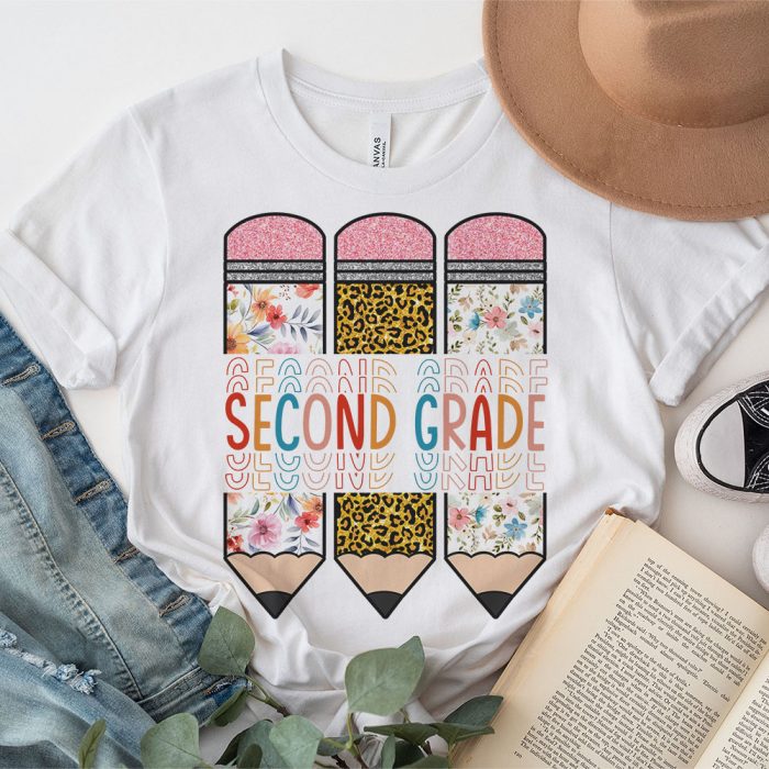 Second Grade Leopard Pencil Retro Teachers Back To School T Shirt 3