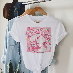 Strawberry Shake Strawberry Milk Cat Kawaii Neko Anime T Shirt 2