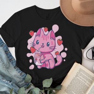 Strawberry Shake Strawberry Milk Cat Kawaii Neko Anime T Shirt 3 1