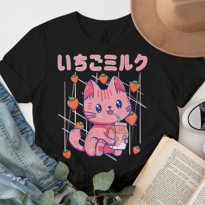 Strawberry Shake Strawberry Milk Cat Kawaii Neko Anime T Shirt 3 2