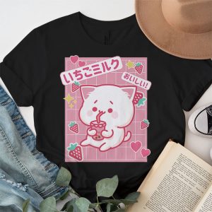 Strawberry Shake Strawberry Milk Cat Kawaii Neko Anime T Shirt 3 3