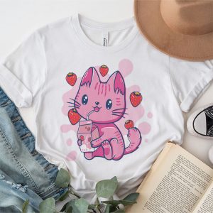 Strawberry Shake Strawberry Milk Cat Kawaii Neko Anime T Shirt 4 1