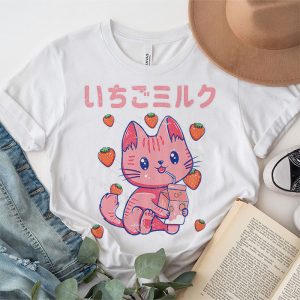 Strawberry Shake Strawberry Milk Cat Kawaii Neko Anime T Shirt 4 2