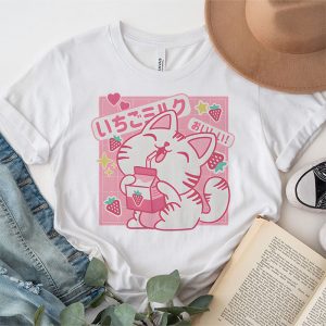 Strawberry Shake Strawberry Milk Cat Kawaii Neko Anime T Shirt 4