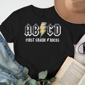 Teachers ABCD Rock 1st Grade Rocks Leopard Back To School T Shirt 7