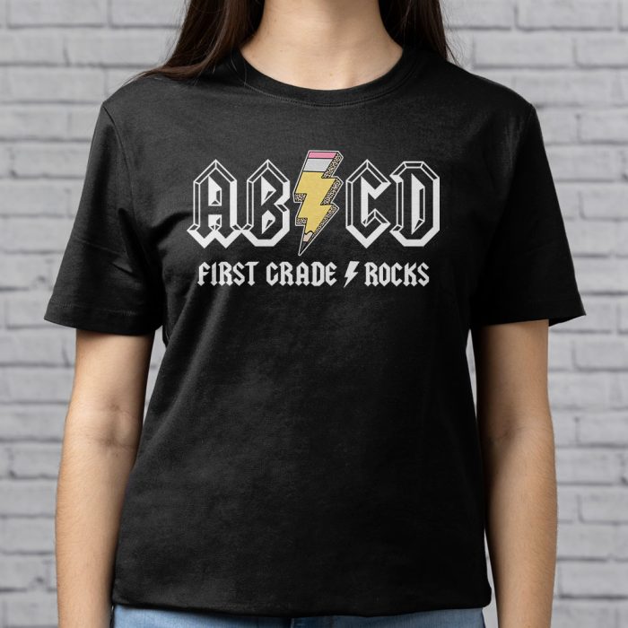 Teachers ABCD Rock 1st Grade Rocks Leopard Back To School T Shirt 9