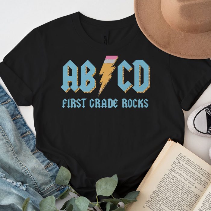 Teachers ABCD Rock 1st Rocks Leopard Back To School T Shirt 7 1