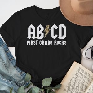 Teachers ABCD Rock 1st Rocks Leopard Back To School T Shirt 7