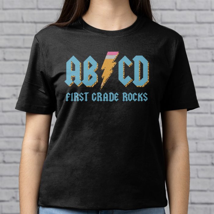 Teachers ABCD Rock 1st Rocks Leopard Back To School T Shirt 9 1
