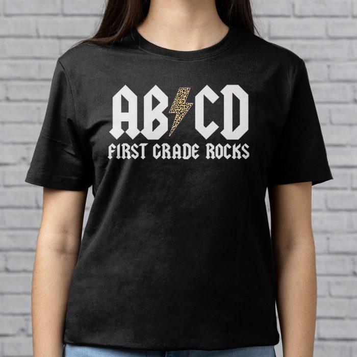 Teachers ABCD Rock 1st Rocks Leopard Back To School T Shirt 9