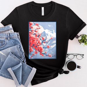 Japanese Graphic Tees Vintage Cherry Blossom Woodblock Graphic Art T-Shirt 3