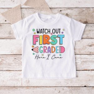 Watch Out First Grade Here I Come Groovy Back To School Kid T Shirt 5 4