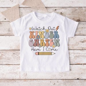 Watch Out Kindergarten Here I Come Groovy Back To School Kid T Shirt 1 4