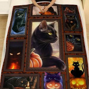 3d Black Cat Halloween Fleece Blanket