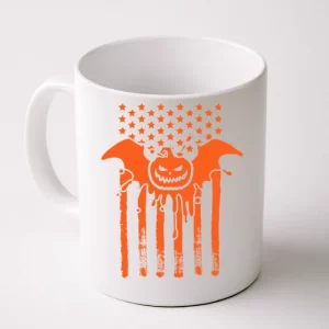 American Halloween Pumpkin Bat USA Flag Coffee Mug
