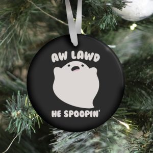 Aw Lawd He Spoopin' Ghost Parody White Print Ornament