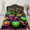 Bat And Pumpkin 90s Neon Halloween Bedding Hippie Retro Duvet Cover Set