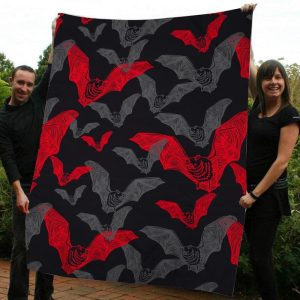 Bat Halloween Gift Personalized Custom Name Date Fleece Blanket
