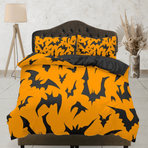 Bats Design Pattern Halloween Full Size Bedding & Pillowcase