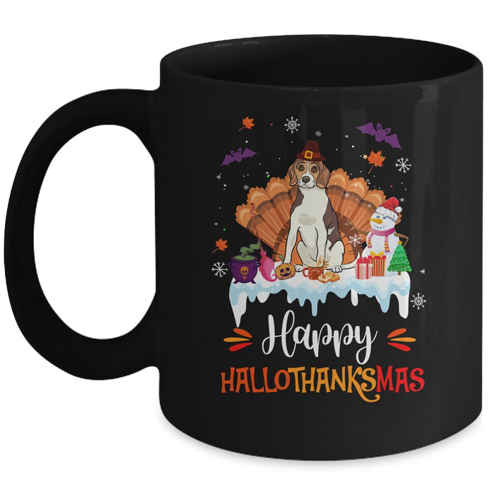 Beagle Happy HalloThanksMas Halloween Thanksgiving Christmas Ceramic Mug