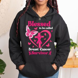 Blessed To Be Called Breast Cancer Survivor Pink Butterfly Hoodie 1