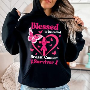 Blessed To Be Called Breast Cancer Survivor Pink Butterfly Hoodie 2