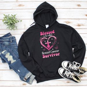 Blessed To Be Called Breast Cancer Survivor Pink Butterfly Hoodie 3 1