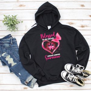 Blessed To Be Called Breast Cancer Survivor Pink Butterfly Hoodie 3 3