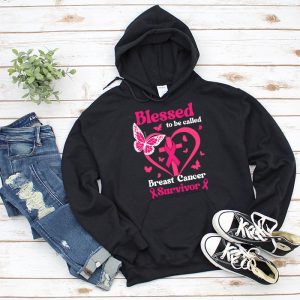 Blessed To Be Called Breast Cancer Survivor Pink Butterfly Hoodie 3