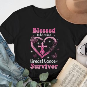 Blessed To Be Called Breast Cancer Survivor Pink Butterfly T Shirt 1 1