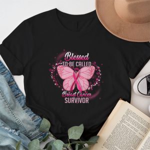 Blessed To Be Called Breast Cancer Survivor Pink Butterfly T Shirt 1 2